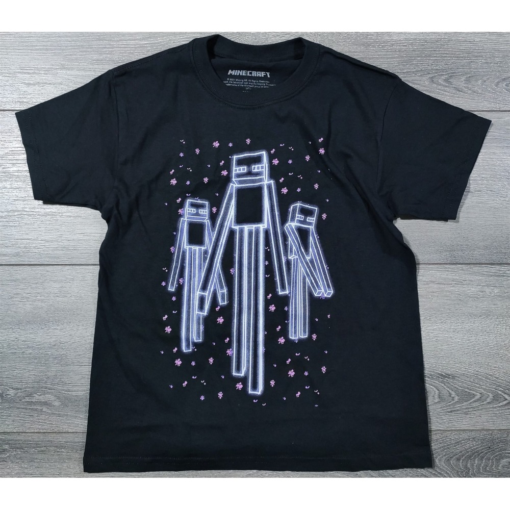Minecraft Enderman Boys Large 14-16 Halloween Glow in the Dark Black T-Shirt